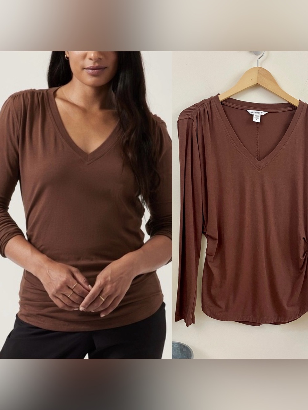 Athleta Outbound V-Neck Top in Chocolate Brown, EUC